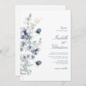Dusty Blue Floral Wedding Invitation Kaart (Voorkant / Achterkant)