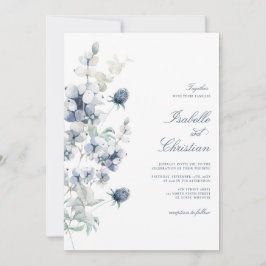 Dusty Blue Floral Wedding Invitation Kaart