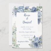 Dusty Blue Floral Wedding Invitation Kaart (Voorkant)