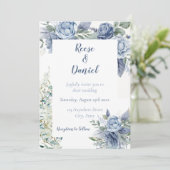 Dusty Blue Floral Wedding Invitation Kaart (Staand voorkant)
