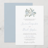 Dusty Blue Floral Wedding Invitation Kaart (Voorkant / Achterkant)