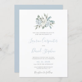 Dusty Blue Floral Wedding Invitation Kaart