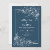 Dusty Blue Floral Wedding Invitation Kaart (Voorkant)