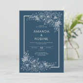 Dusty Blue Floral Wedding Invitation Kaart (Staand voorkant)
