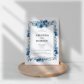 Dusty Blue Floral Wedding Invitation Kaart