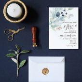 Dusty Blue Floral Wedding Invitation Kaart