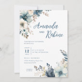 Dusty Blue Floral Wedding Invitation Kaart (Voorkant)