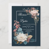 Dusty Blue Floral Wedding Invitation Kaart (Voorkant)