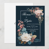 Dusty Blue Floral Wedding Invitation Kaart (Voorkant / Achterkant)