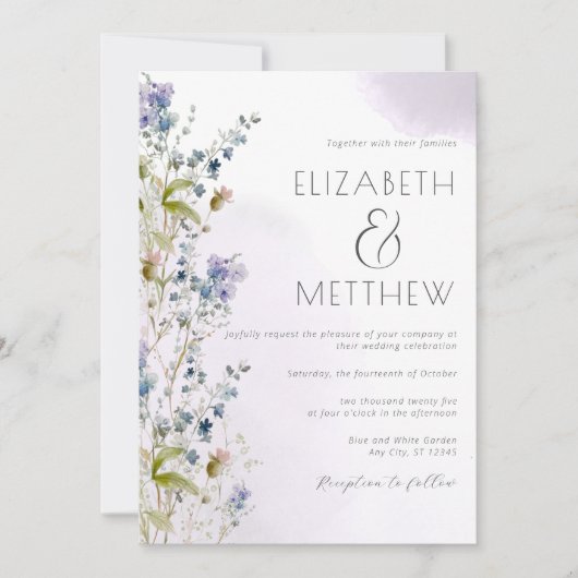 Dusty Blue Floral Wedding Invitation Kaart (Voorkant)