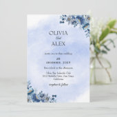Dusty Blue Floral Wedding Invitation Kaart (Staand voorkant)