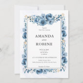 Dusty Blue Floral Wedding Invitation Kaart (Voorkant)