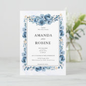 Dusty Blue Floral Wedding Invitation Kaart (Staand voorkant)