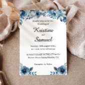 Dusty Blue Floral Wedding Invitation Sjabloon Kaart