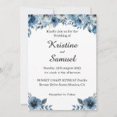 Dusty Blue Floral Wedding Invitation Sjabloon Kaart (Voorkant)