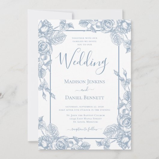 Dusty Blue Floral Wedding Kaart (Voorkant)