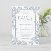 Dusty Blue Floral Wedding Kaart (Staand voorkant)