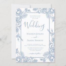 Dusty Blue Floral Wedding Kaart