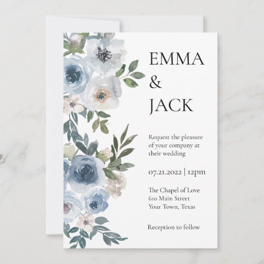Dusty Blue Floral Wedding Kaart (Voorkant)