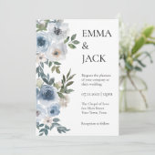 Dusty Blue Floral Wedding Kaart (Staand voorkant)