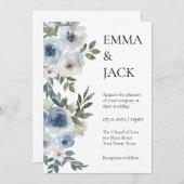 Dusty Blue Floral Wedding Kaart (Voorkant / Achterkant)