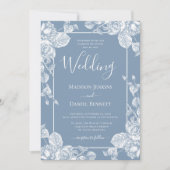 Dusty Blue Floral Wedding Kaart (Voorkant)
