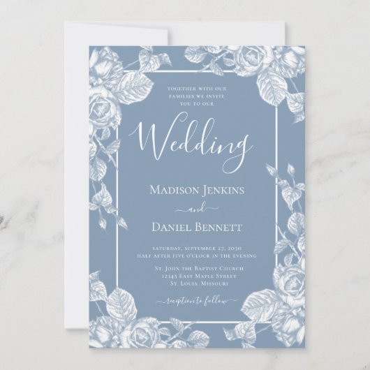 Dusty Blue Floral Wedding Kaart (Voorkant)