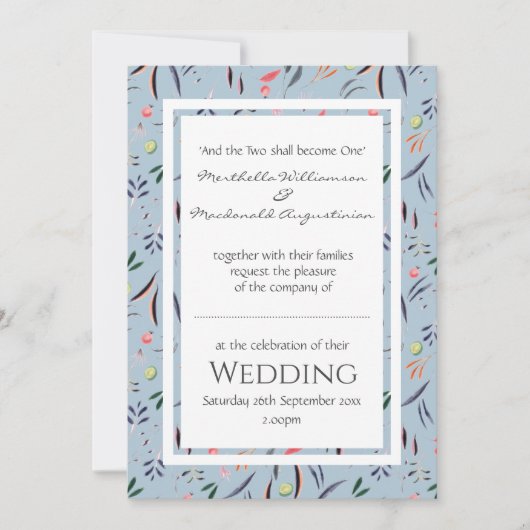 Dusty Blue Floral WEDDING Kaart (Voorkant)