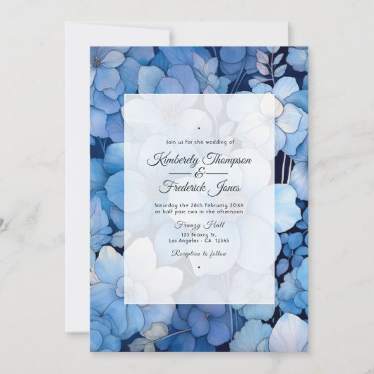 Dusty Blue Floral Wedding Kaart (Voorkant)