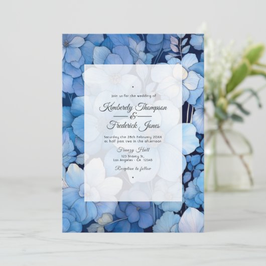 Dusty Blue Floral Wedding Kaart (Staand voorkant)