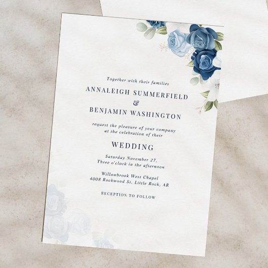 Dusty Blue Floral Wedding Kaart