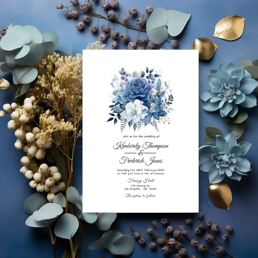 Dusty Blue Floral Wedding Kaart