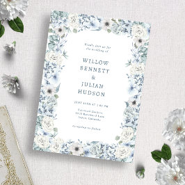 Dusty Blue Floral Wedding Kaart