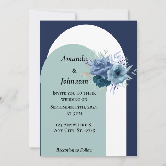 Dusty Blue Floral Wedding Kaart (Voorkant)
