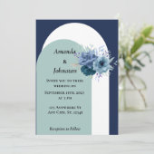 Dusty Blue Floral Wedding Kaart (Staand voorkant)