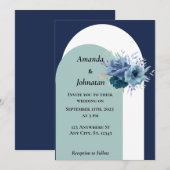 Dusty Blue Floral Wedding Kaart (Voorkant / Achterkant)