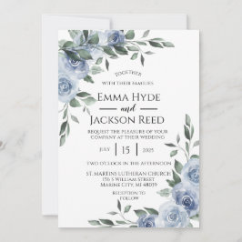 Dusty Blue Floral Wedding Kaart