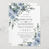 Dusty Blue Floral Wedding Kaart (Voorkant / Achterkant)