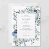 Dusty Blue Floral Wedding Kaart (Voorkant)