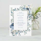 Dusty Blue Floral Wedding Kaart (Staand voorkant)
