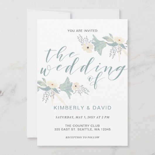 Dusty Blue Floral Wedding Kaart (Voorkant)