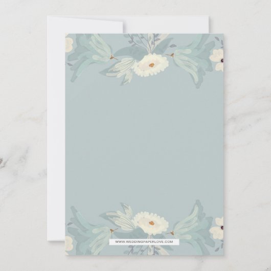 Dusty Blue Floral Wedding Kaart (Achterkant)