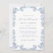 Dusty Blue  Floral Wedding Kaart (Voorkant)