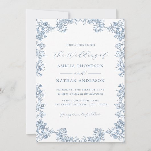 Dusty Blue  Floral Wedding Kaart (Voorkant)