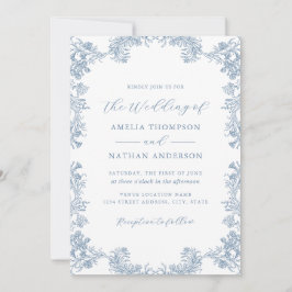 Dusty Blue  Floral Wedding Kaart