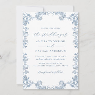 Dusty Blue  Floral Wedding Kaart