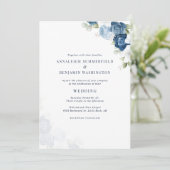 Dusty Blue Floral Wedding Kaart (Staand voorkant)