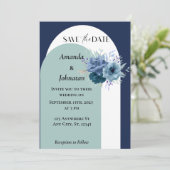 Dusty Blue Floral Wedding Kaart (Staand voorkant)
