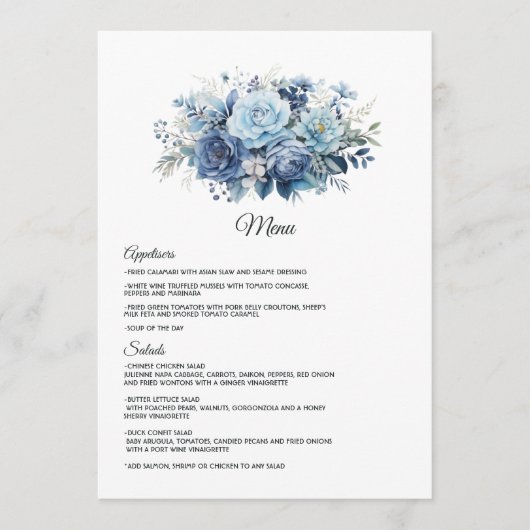 Dusty Blue Floral Wedding Menu (Voorkant)