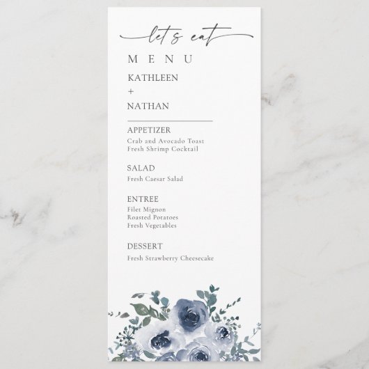 Dusty Blue Floral Wedding Menu (Voorkant)